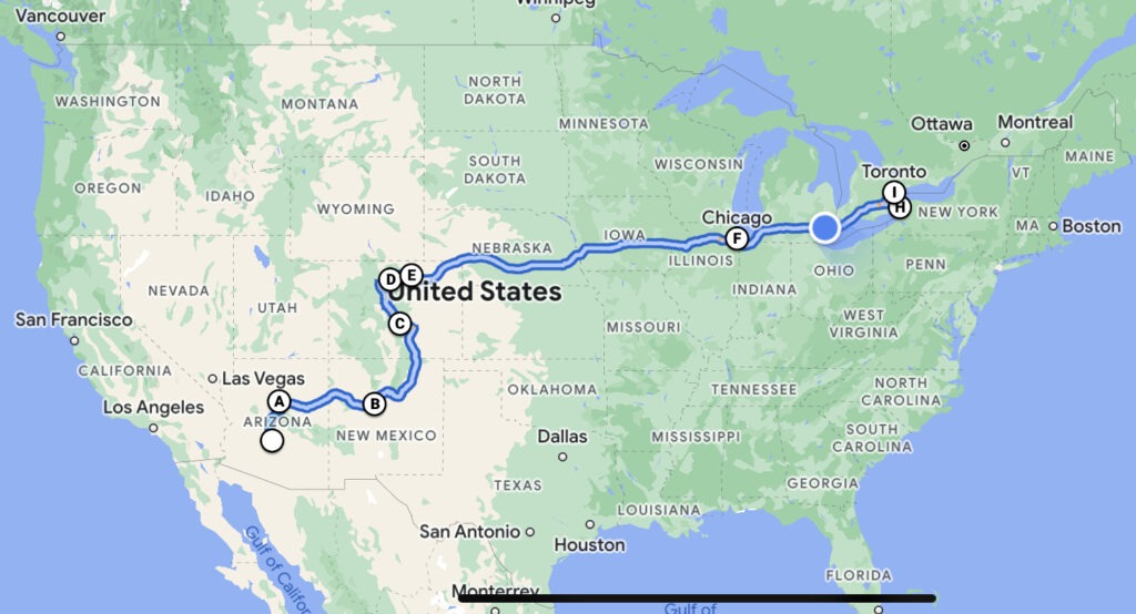Arizona, US to Toronto, CA